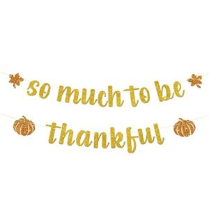 So Much to Be Thankfull Banner - Gold Glitter Thanksgiving Party Decoration - Give Thanks Banner Sign - Turkey Pumpkin Decor