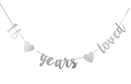 StarsGarden Glitter 16 Years Loved Banner – It's My Fabulous 16th Banner -16th Birthday Banner Decorations - Cheers to 16 Years Milestone Happy Birthday Decorations(Silver) (SG-22NP454)