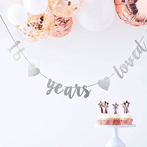StarsGarden Glitter 16 Years Loved Banner – It's My Fabulous 16th Banner -16th Birthday Banner Decorations - Cheers to 16 Years Milestone Happy Birthday Decorations(Silver) (SG-22NP454)