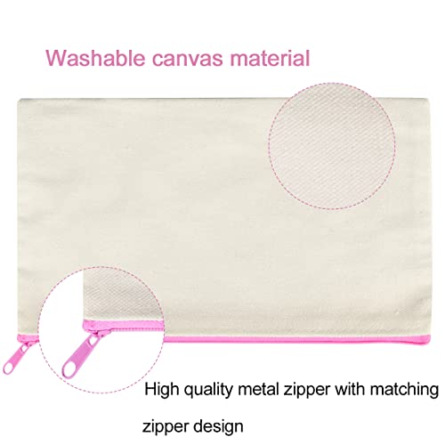 Enenes Canvas Zipper Pouch 12PCS Blank Canvas Zipper Pouches Colorful Zipper Canvas Bags Multi-Purpose Small Canvas Zipper Bags for Pencil Makeup Travel Party Gift Organize Storage(Pink)