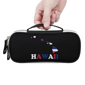 Hawaii State Flag Map Printed Pencil Case Bag Stationery Pouch with Handle Portable Makeup Bag Desk Organizer