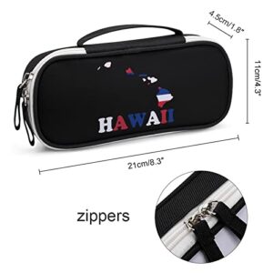 Hawaii State Flag Map Printed Pencil Case Bag Stationery Pouch with Handle Portable Makeup Bag Desk Organizer