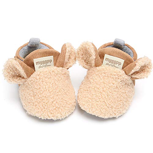 LAFEGEN Infant Baby Boys Girls Slipper Stay On Non Slip Soft Sole Newborn Booties Toddler First Walker Crib House Shoes 0-18 Months, 01 Khaki, Baby Slipper 6-12 Months Infant