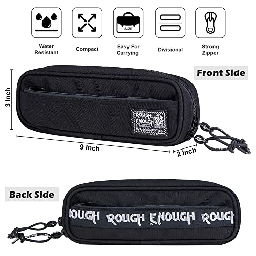 Rough Enough Black Pencil Case Long Pencil Pouch Art Supply Storage Organizer Kids Boys Girls Adults School Stationary