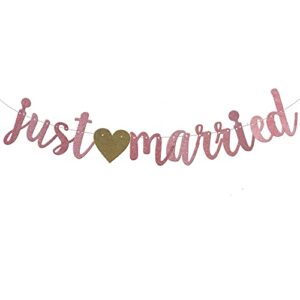 just married banner rose gold glitter garlands – just married sign – wedding banner – bridal shower / bachelorette party decoration newlywed banner supplies qwlqiao