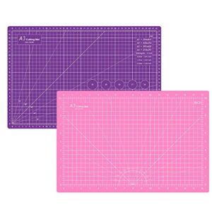 headley tools 12 x 18 inch self healing cutting mat, durable rotary cutting mat double sided 5-ply gridded a3 cutting board for craft, fabric, quilting, sewing, scrapbooking project, pink/dark purple