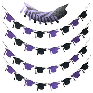 graduation decorations purple black 2023 /4pcs graduation hat banner garlands purple black for class of 2023 graduation party supplies/purple graduation decor