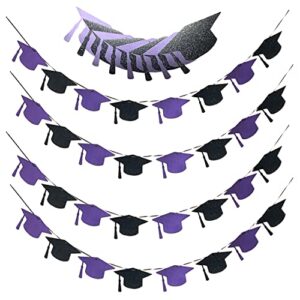 Graduation Decorations Purple Black 2023 /4pcs Graduation Hat Banner Garlands Purple Black for Class of 2023 Graduation Party Supplies/Purple Graduation Decor