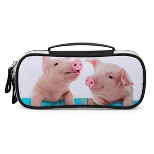 funny pig printed pencil case bag stationery pouch with handle portable makeup bag desk organizer