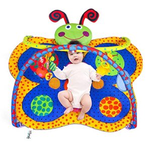 Rivpabo Baby Play Mat, Animal Theme Baby Play Gym with 5 Sensory Toys, Thicker Non-Slip Baby Activity Center for Motor Skill Development, Washable Tummy Time Mat for Infant and Newborn (Beebee)