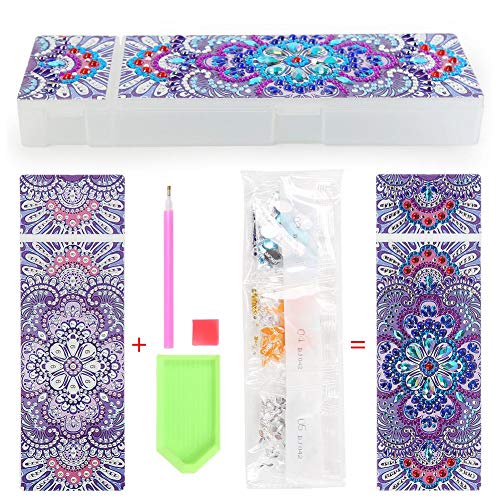 2 Grid Clear Plastic Jewellery Box Storage Organizer, DIY Diamond Painting Kits, Mandala Lid Craft Storage Boxes Pencil Cases with Compartments (K)