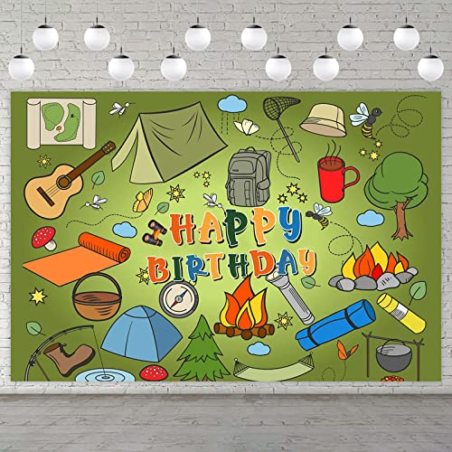 Happy Birthday Happy Camper Banner Backdrop Camping Forest Scene Tent Theme Decor for One Happy Camper Birthday Party Decorations Men Women Summer Camp 1st Birthday Party Background Photo Booth Props