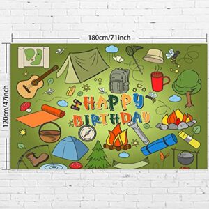 Happy Birthday Happy Camper Banner Backdrop Camping Forest Scene Tent Theme Decor for One Happy Camper Birthday Party Decorations Men Women Summer Camp 1st Birthday Party Background Photo Booth Props