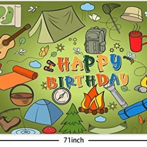 Happy Birthday Happy Camper Banner Backdrop Camping Forest Scene Tent Theme Decor for One Happy Camper Birthday Party Decorations Men Women Summer Camp 1st Birthday Party Background Photo Booth Props