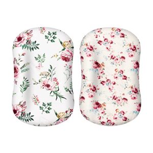 ultra soft baby lounger covers (pack of 2) | mexxi 100% hypoallergenic stretchy baby nest covers for newborn (covers only) (tea roses & wild roses)