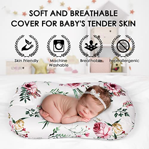 Ultra Soft Baby Lounger Covers (Pack of 2) | Mexxi 100% Hypoallergenic Stretchy Baby Nest Covers for Newborn (Covers Only) (Tea Roses & Wild Roses)