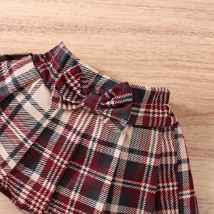 Infant Toddler Baby Girl Fall Winter Outfits Long Sleeve Romper Knitted Bodysuit with Plaid Skirt 2Pcs Christmas Outfits (Wine Red, 9-12 Months)