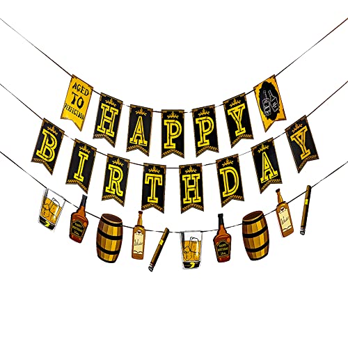 Whiskey Birthday Party Decorations for Men Happy Birthday Party Supplies Whiskey and Beer Theme Banner for 20th 30th 40th 50th Birthday Decorations Whiskey Birthday Banner