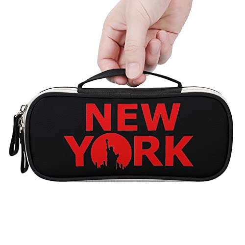 New York City Printed Pencil Case Bag Stationery Pouch with Handle Portable Makeup Bag Desk Organizer