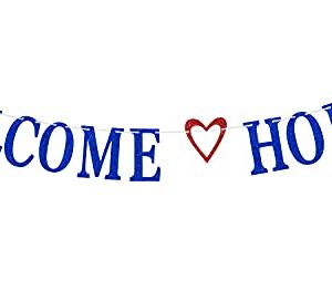 Welcome Home Banner, Housewarming Decorations , Home Sweet Home, Welcome Back, Retirement Family Party Decoration Supplies Blue Red Glitter