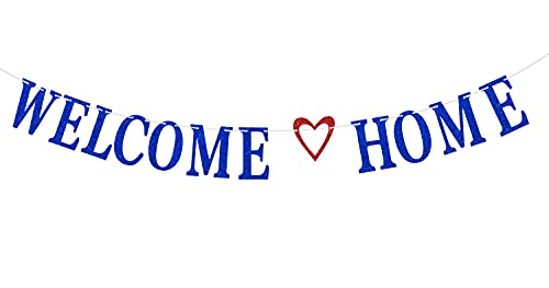 Welcome Home Banner, Housewarming Decorations , Home Sweet Home, Welcome Back, Retirement Family Party Decoration Supplies Blue Red Glitter