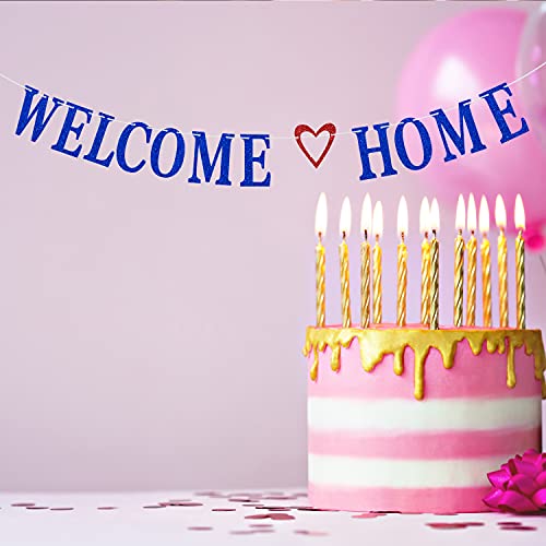 Welcome Home Banner, Housewarming Decorations , Home Sweet Home, Welcome Back, Retirement Family Party Decoration Supplies Blue Red Glitter