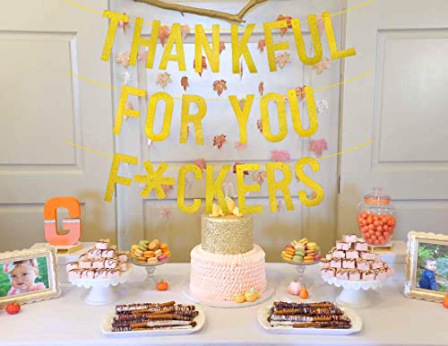 Thankful for You Banner, Glitter Thanksgiving Banner for Mantel Font Porch, Thanksgiving Banner Decorations, Fall Thanksgiving Party Decorations, Indoor Home Thanksgiving Decorations ( Pre-Assembled )