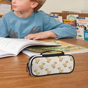 Cute Duck Printed Pencil Case Bag Stationery Pouch with Handle Portable Makeup Bag Desk Organizer