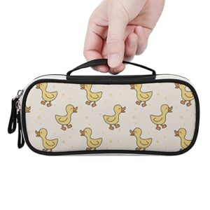 Cute Duck Printed Pencil Case Bag Stationery Pouch with Handle Portable Makeup Bag Desk Organizer