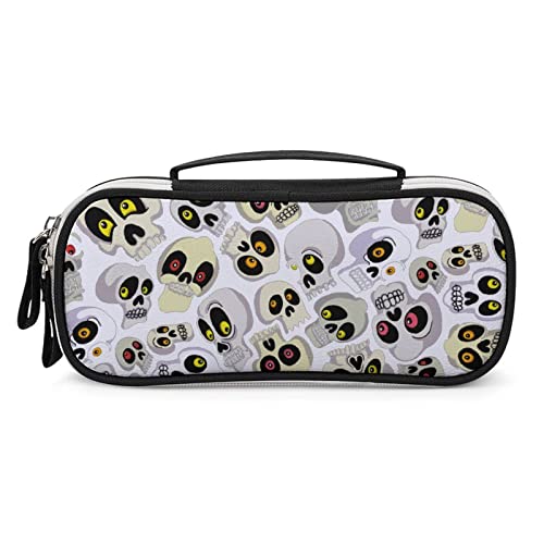 Skull Pattern Printed Pencil Case Bag Stationery Pouch with Handle Portable Makeup Bag Desk Organizer