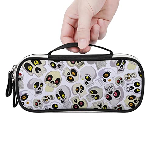 Skull Pattern Printed Pencil Case Bag Stationery Pouch with Handle Portable Makeup Bag Desk Organizer