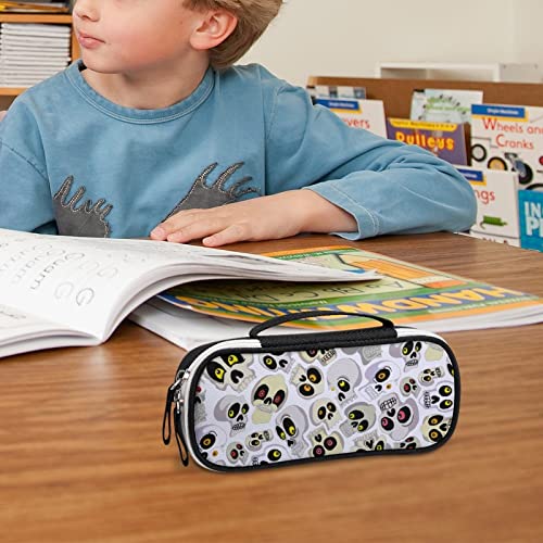 Skull Pattern Printed Pencil Case Bag Stationery Pouch with Handle Portable Makeup Bag Desk Organizer