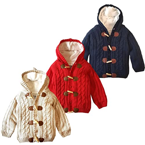 Miccina Baby Toddler Boys Girls Cardigan Sweater Cable Knit Jacket Outwear Winter Warm Coat Clothes(B-Navy,2-3T)