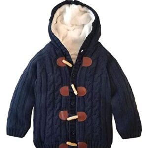 Miccina Baby Toddler Boys Girls Cardigan Sweater Cable Knit Jacket Outwear Winter Warm Coat Clothes(B-Navy,2-3T)