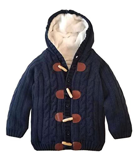 Miccina Baby Toddler Boys Girls Cardigan Sweater Cable Knit Jacket Outwear Winter Warm Coat Clothes(B-Navy,2-3T)