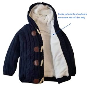 Miccina Baby Toddler Boys Girls Cardigan Sweater Cable Knit Jacket Outwear Winter Warm Coat Clothes(B-Navy,2-3T)