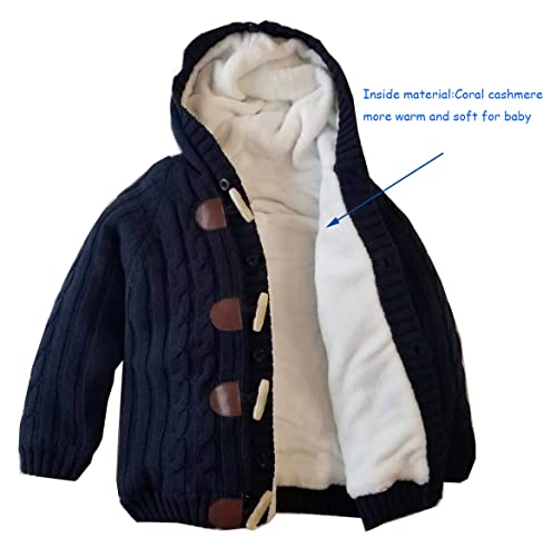 Miccina Baby Toddler Boys Girls Cardigan Sweater Cable Knit Jacket Outwear Winter Warm Coat Clothes(B-Navy,2-3T)