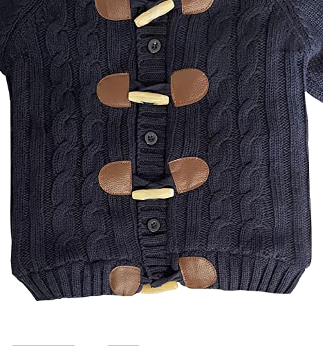 Miccina Baby Toddler Boys Girls Cardigan Sweater Cable Knit Jacket Outwear Winter Warm Coat Clothes(B-Navy,2-3T)