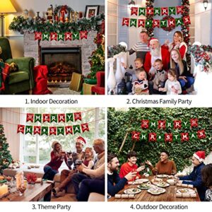 Red&Green Merry Christmas Banner, Christmas Party Decoration,Christmas Plaid Bunting Garland for Outdoor Indoor Hanging Decor and Fireplace Xmas Party Holiday Supplies Decoration