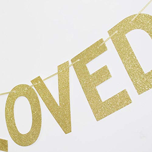 10 Years Loved Gold Glitter Banner for 10th Birthday/Wedding Anniversary Party Sign Photo Props