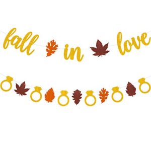 fall in love banner autumn maple leaves garland for fall themed wedding engagement bachelorette bridal shower bride to be valentines thanksgiving day party supplies gold glitter decorations