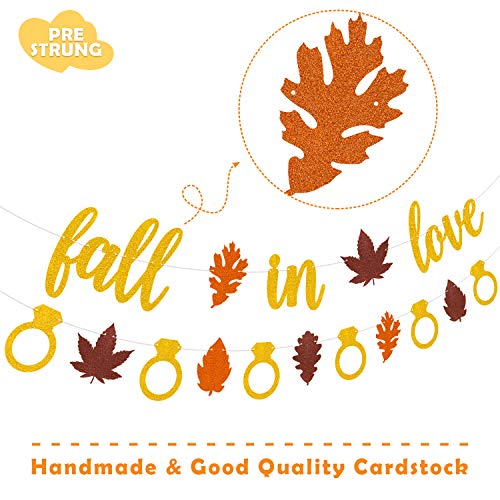 Fall in Love Banner Autumn Maple Leaves Garland for Fall Themed Wedding Engagement Bachelorette Bridal Shower Bride to be Valentines Thanksgiving Day Party Supplies Gold Glitter Decorations