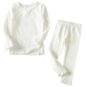 KISBINI Toddler Girls Boys Pajamas Basic Solid Color Cotton Sleepwear Soft Long Sleeve Pjs 2pcs Set White