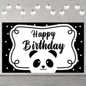 cute panda happy birthday banner backdrop black and white bear animals zoo theme decorations decor for wild one girls boys safari 1st birthday party baby shower supplies background