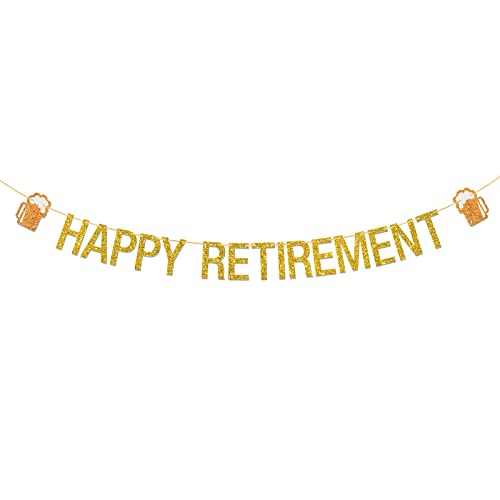 Happy Retirement Banner, Gold Gliter Retirement Theme Party Decorations, I'm Retired | Farewell Party, Finally Retiring Party Banner Decors Supplies