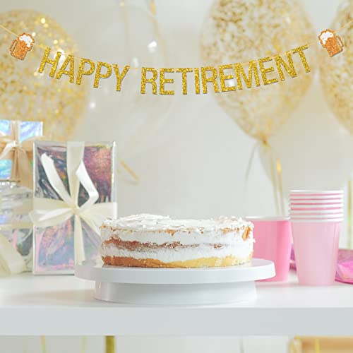 Happy Retirement Banner, Gold Gliter Retirement Theme Party Decorations, I'm Retired | Farewell Party, Finally Retiring Party Banner Decors Supplies