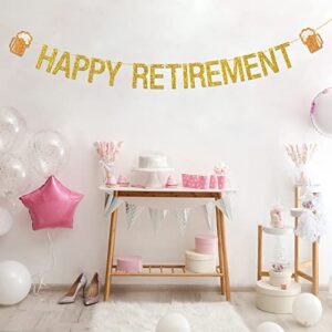 Happy Retirement Banner, Gold Gliter Retirement Theme Party Decorations, I'm Retired | Farewell Party, Finally Retiring Party Banner Decors Supplies