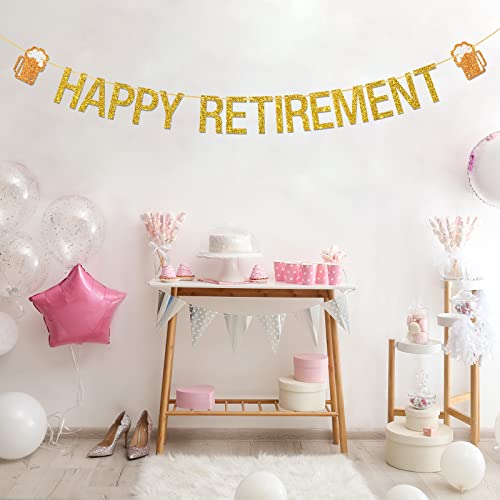 Happy Retirement Banner, Gold Gliter Retirement Theme Party Decorations, I'm Retired | Farewell Party, Finally Retiring Party Banner Decors Supplies