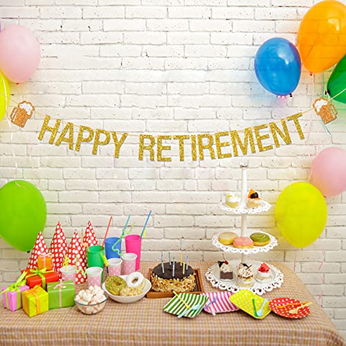 Happy Retirement Banner, Gold Gliter Retirement Theme Party Decorations, I'm Retired | Farewell Party, Finally Retiring Party Banner Decors Supplies