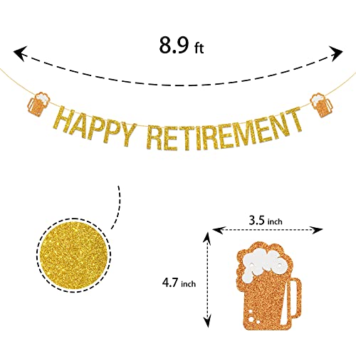 Happy Retirement Banner, Gold Gliter Retirement Theme Party Decorations, I'm Retired | Farewell Party, Finally Retiring Party Banner Decors Supplies